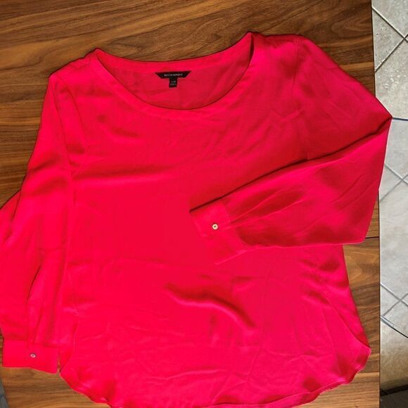 Banana Republic blouse, EUC, Sz large, tunic, long sleeve, intense pink - Picture 3 of 15